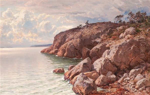 Costal View With Rocks Oil Painting by Magnus Hjalmar Munsterhjelm