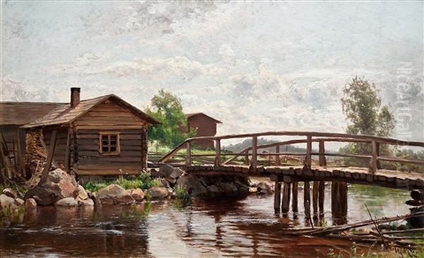 Morning Atmosphere By The River Oil Painting by Magnus Hjalmar Munsterhjelm