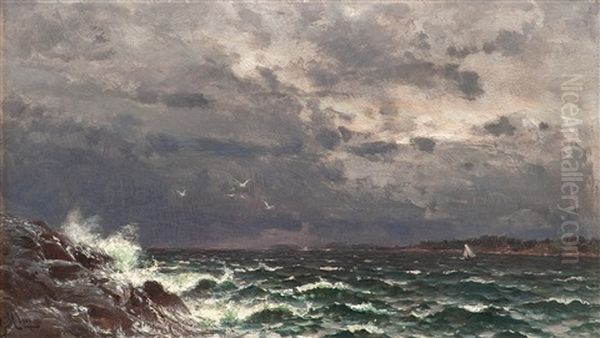 Stormy Sea Oil Painting by Magnus Hjalmar Munsterhjelm