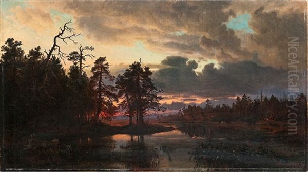 Sunset Oil Painting by Magnus Hjalmar Munsterhjelm