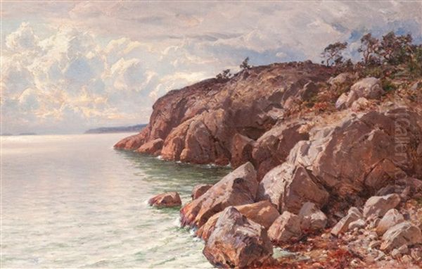 Coastal View With Rocks Oil Painting by Magnus Hjalmar Munsterhjelm