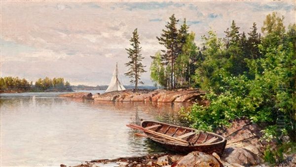 The Rowing Boat Oil Painting by Magnus Hjalmar Munsterhjelm