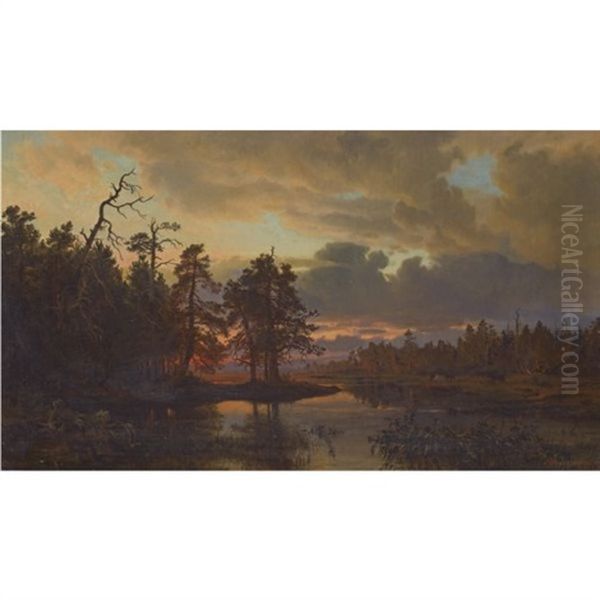 A Finnish Landscape Oil Painting by Magnus Hjalmar Munsterhjelm