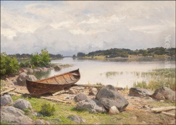 Vene Rannalla Oil Painting by Magnus Hjalmar Munsterhjelm