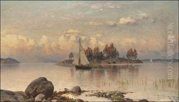 Purjehdus Barosundissa Oil Painting by Magnus Hjalmar Munsterhjelm