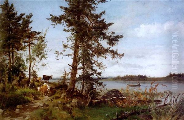 Lehmia Rantapolulla by Magnus Hjalmar Munsterhjelm