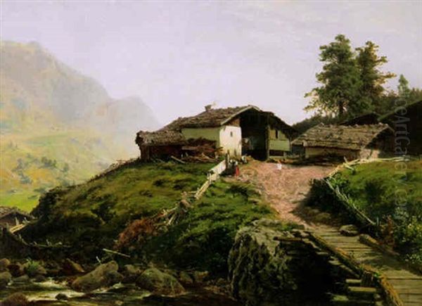 Askareita Kotipihalla Oil Painting by Magnus Hjalmar Munsterhjelm