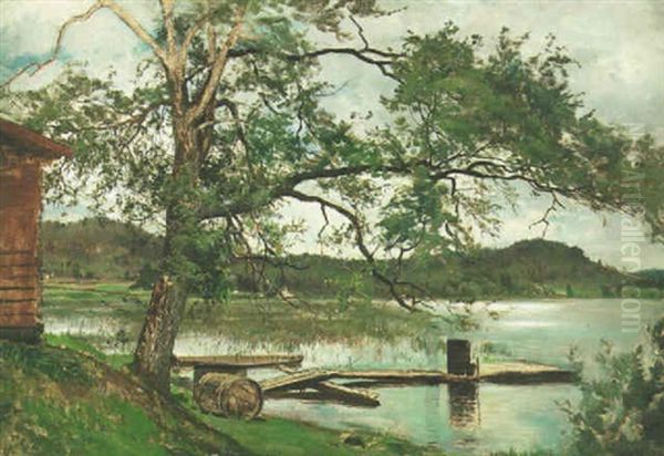 Uimalaituri Oil Painting by Magnus Hjalmar Munsterhjelm