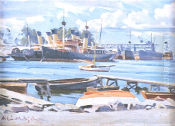 Isbrytarna I Sandviken Oil Painting by Magnus Hjalmar Munsterhjelm