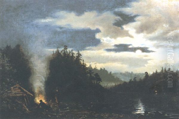 Vid Lagerelden Oil Painting by Magnus Hjalmar Munsterhjelm