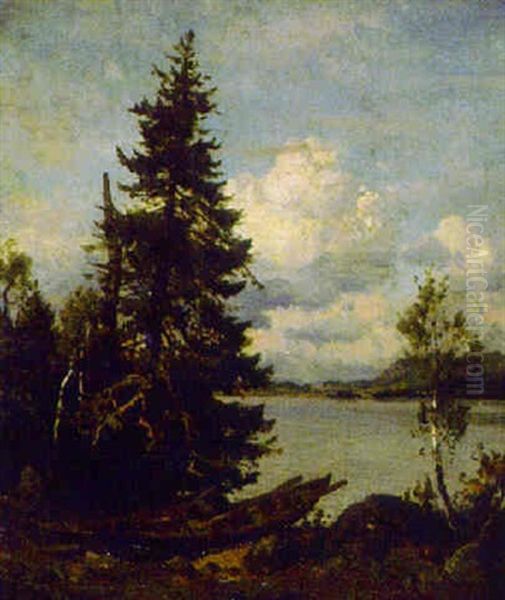 Veneet Rannalla Oil Painting by Magnus Hjalmar Munsterhjelm