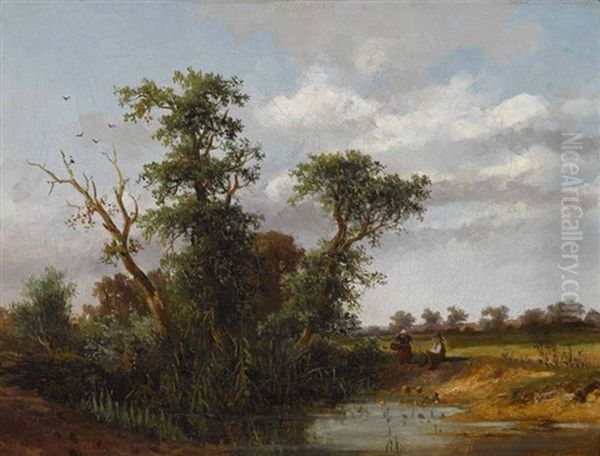 Landschaften Mit Figurenstaffage (2 Works) Oil Painting by David Heinrich Munter