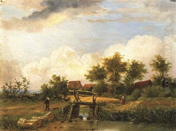 Landschaft Mit Bauernhausern Oil Painting by David Heinrich Munter