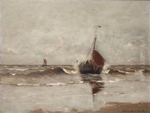 A Bomschuit Setting Out To Sea Oil Painting by Gerhard Arij Ludwig Morgenstjerne Munthe