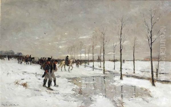 Napoleon's Retreat In Winter Oil Painting by Gerhard Arij Ludwig Morgenstjerne Munthe