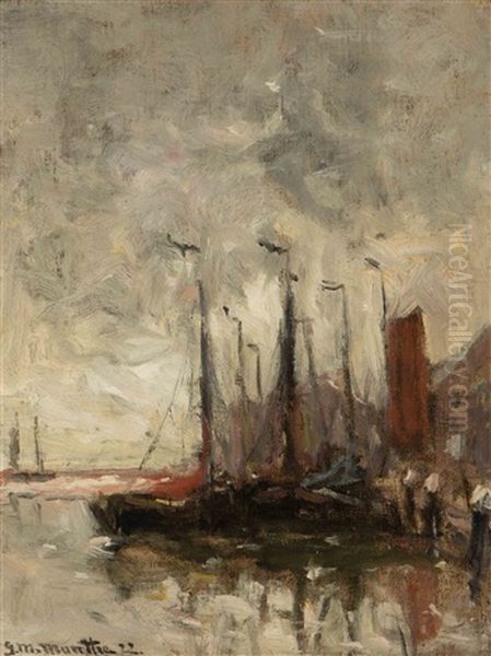 Bomschuiten In The Harbour Oil Painting by Gerhard Arij Ludwig Morgenstjerne Munthe