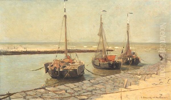 Haven In Katwijk Oil Painting by Gerhard Arij Ludwig Morgenstjerne Munthe