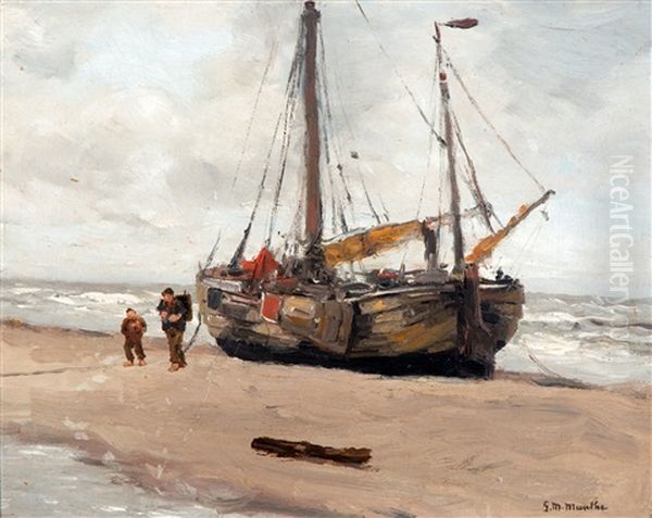 Vissers Bij Bomschuit Op Het Strand Oil Painting by Gerhard Arij Ludwig Morgenstjerne Munthe