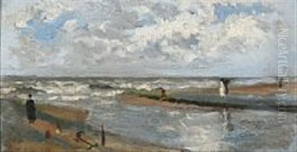 Coastal Scene With Persons In A Storm Oil Painting by Gerhard Arij Ludwig Morgenstjerne Munthe