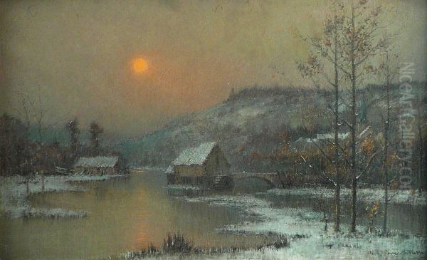 Paysage Hivernal Au Moulin Oil Painting by Rene Billotte