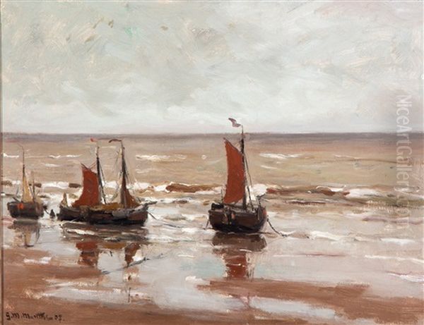 Bomschuiten Op Het Strand Oil Painting by Gerhard Arij Ludwig Morgenstjerne Munthe