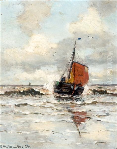 De 'kw 9' In De Branding Aan Het Katwijkse Strand Oil Painting by Gerhard Arij Ludwig Morgenstjerne Munthe