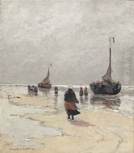 Bomschuiten On The Beach, Scheveningen Oil Painting by Gerhard Arij Ludwig Morgenstjerne Munthe