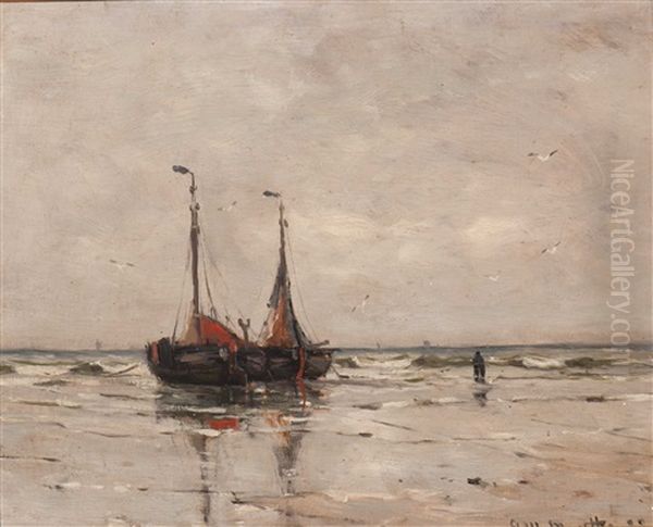 Anchored Bomschuiten At Dawn Oil Painting by Gerhard Arij Ludwig Morgenstjerne Munthe