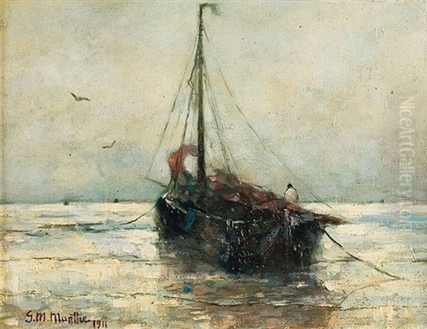 Barque De Peche Sur La Plage Oil Painting by Gerhard Arij Ludwig Morgenstjerne Munthe