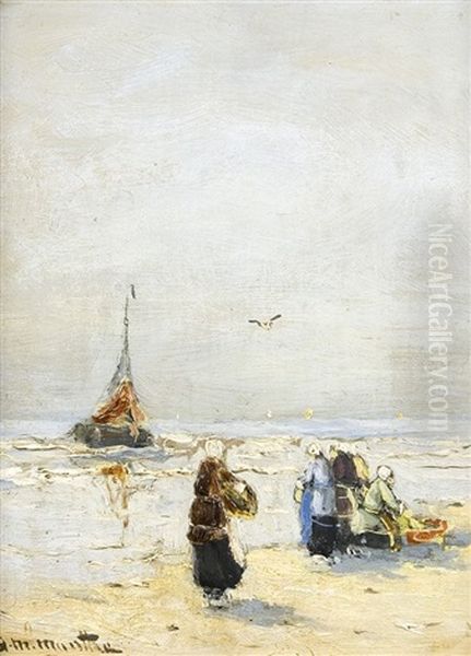 Fischer Am Strand Oil Painting by Gerhard Arij Ludwig Morgenstjerne Munthe