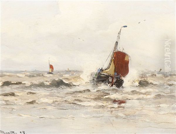 Fishing Boats From Katwijk At Sea Oil Painting by Gerhard Arij Ludwig Morgenstjerne Munthe