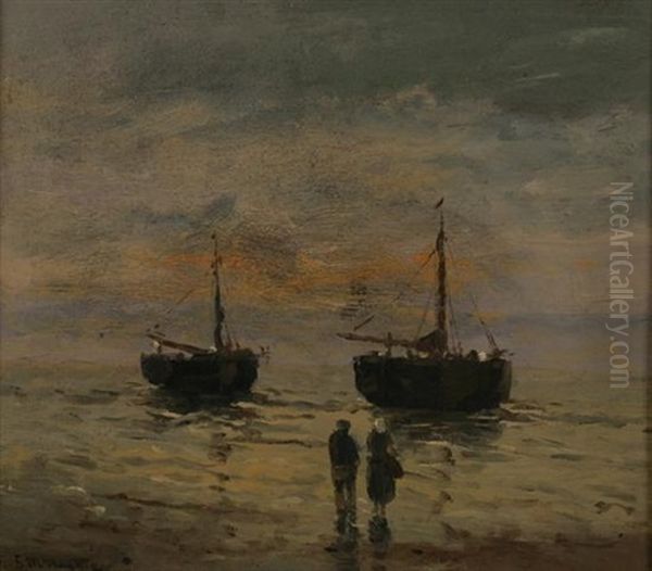 Fishing Boats Oil Painting by Gerhard Arij Ludwig Morgenstjerne Munthe