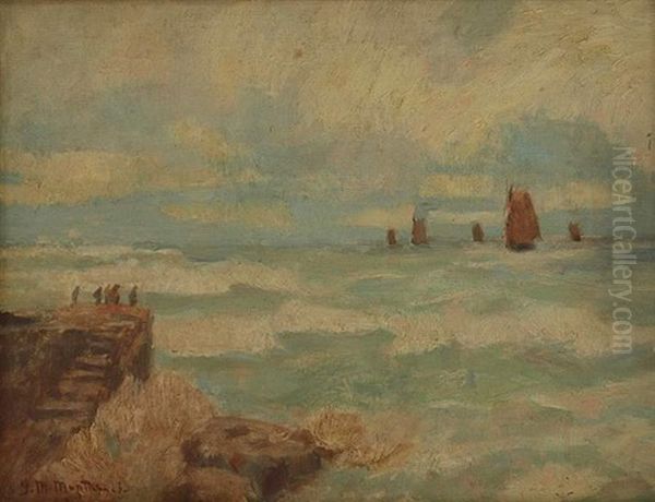 Meeresbrandung Mit Segelbooten Oil Painting by Gerhard Arij Ludwig Morgenstjerne Munthe