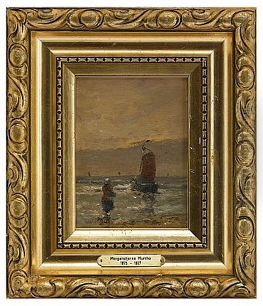 Segelbat Vid Strand Oil Painting by Gerhard Arij Ludwig Morgenstjerne Munthe