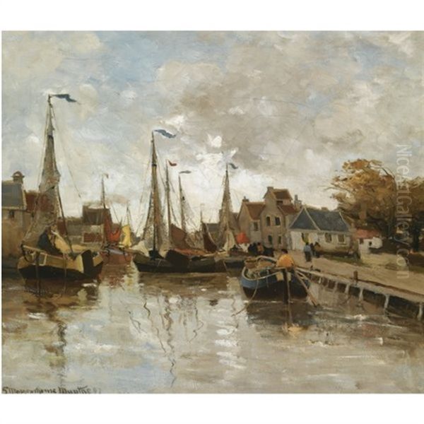 A View Of A Small Harbour, Katwijk (?) Oil Painting by Gerhard Arij Ludwig Morgenstjerne Munthe