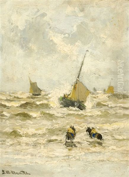 Sailing Boats Off-shore Oil Painting by Gerhard Arij Ludwig Morgenstjerne Munthe