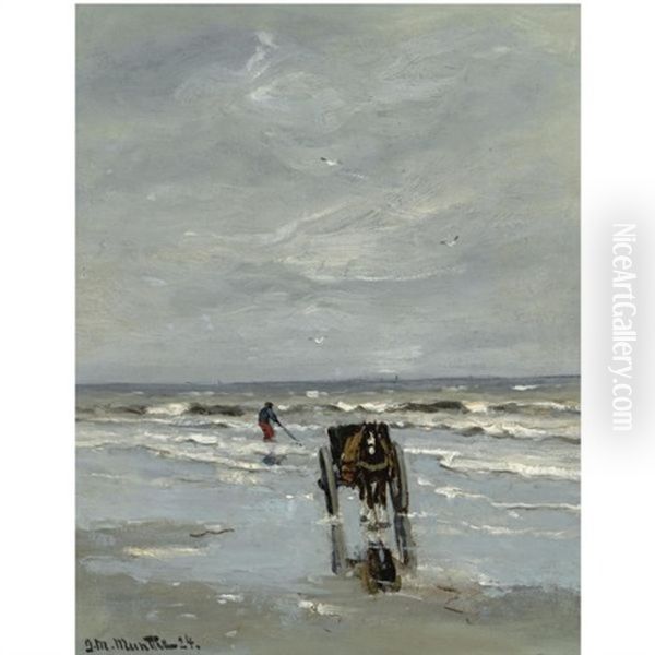 A Shell Fisher In The Breakers Oil Painting by Gerhard Arij Ludwig Morgenstjerne Munthe