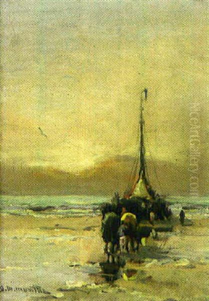 Fiskare Pa Strand Oil Painting by Gerhard Arij Ludwig Morgenstjerne Munthe