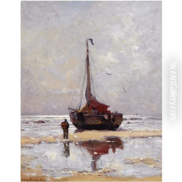 A Beached Bomschuit Oil Painting by Gerhard Arij Ludwig Morgenstjerne Munthe