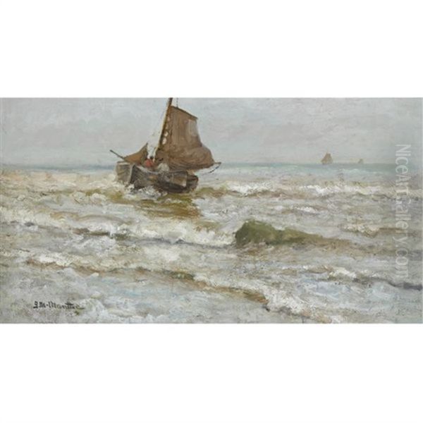 A Bomschuit In The Breakers Oil Painting by Gerhard Arij Ludwig Morgenstjerne Munthe