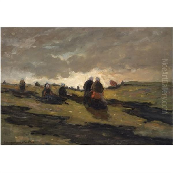 Women Mending Nets In The Dunes Oil Painting by Gerhard Arij Ludwig Morgenstjerne Munthe