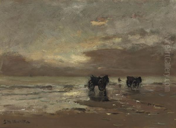 Shell-fishers On The Beach Oil Painting by Gerhard Arij Ludwig Morgenstjerne Munthe