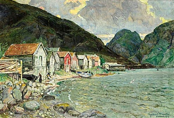 Sjoboder I Aurland Oil Painting by Gerhard Arij Ludwig Morgenstjerne Munthe