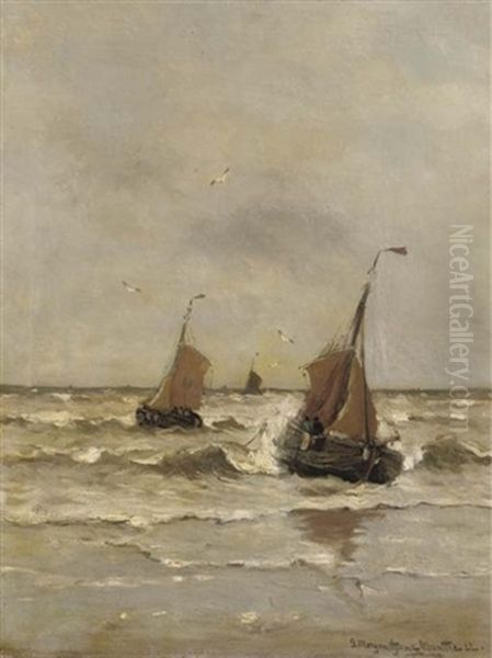 Bomschuiten In The Surf Oil Painting by Gerhard Arij Ludwig Morgenstjerne Munthe