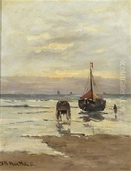 A Shellfisher On The Beach Oil Painting by Gerhard Arij Ludwig Morgenstjerne Munthe