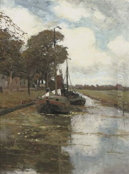 Along A Canal In Autumn Oil Painting by Gerhard Arij Ludwig Morgenstjerne Munthe