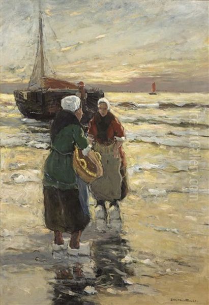 Fisher Women On The Beach Oil Painting by Gerhard Arij Ludwig Morgenstjerne Munthe