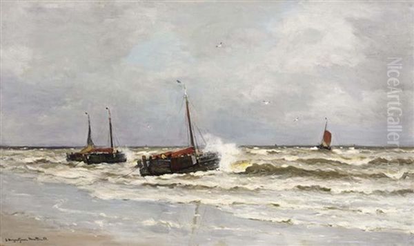 Bomschuiten In The Breakers Oil Painting by Gerhard Arij Ludwig Morgenstjerne Munthe