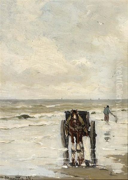 Shellfisher On The Beach Oil Painting by Gerhard Arij Ludwig Morgenstjerne Munthe