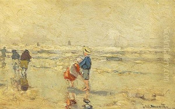 Children Playing On The Beach Oil Painting by Gerhard Arij Ludwig Morgenstjerne Munthe